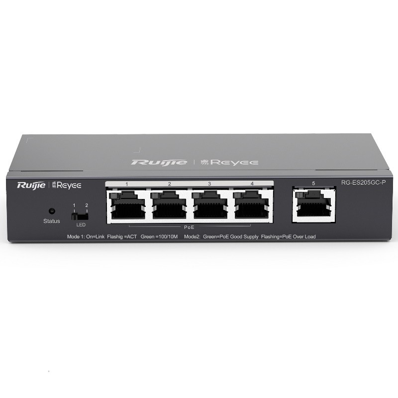 Reyee RG-ES205GC-P, Switch PoE Cloud Capa 2 Reyee 4 puertos PoE 802.3af/at + 1 Uplink RJ45