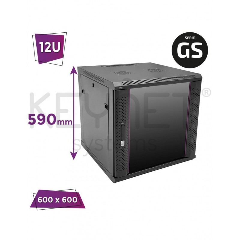 Keynet FR6-C1266-GS - Armario Rack GS 12U de 19" a pared con puerta de cristal