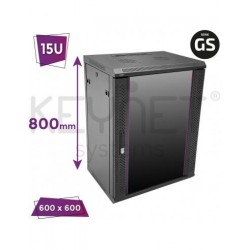 Keynet FR6-C1566-GS - Armario Rack GS 15U de 19" a pared con puerta de cristal