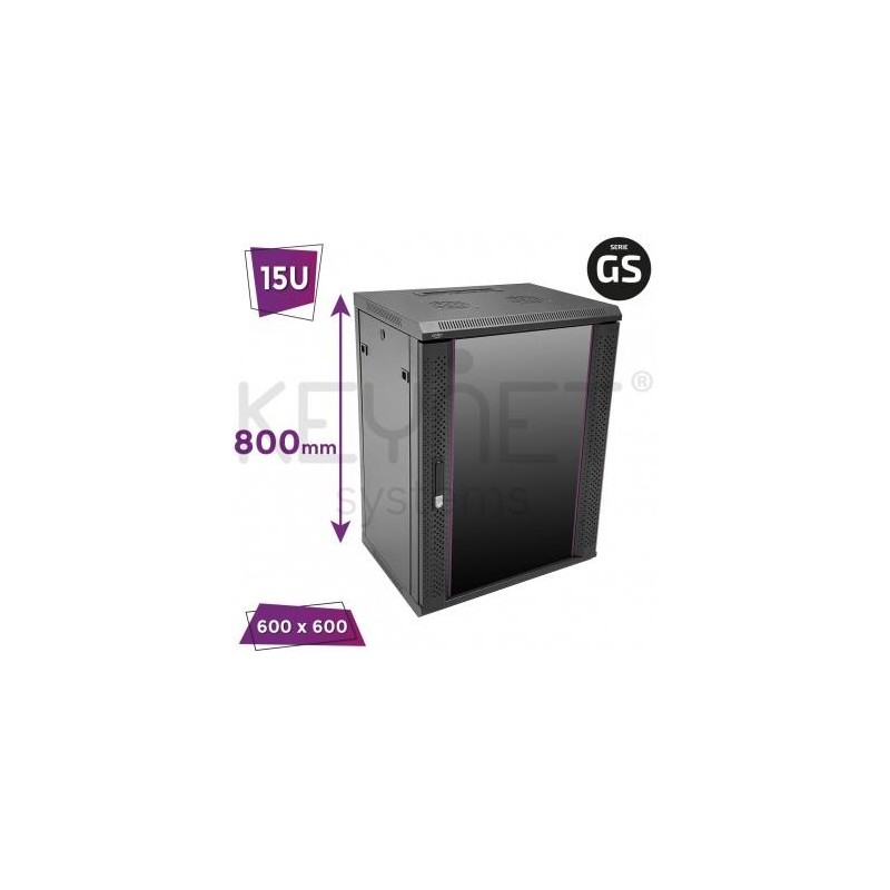 Keynet FR6-C1566-GS - Armario Rack GS 15U de 19" a pared con puerta de cristal