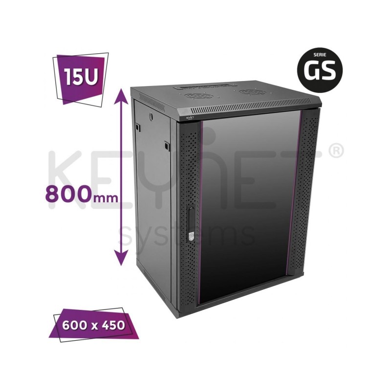 Keynet FR6-C1564-GS - Armario Rack de 19" 15U GS a pared/suelo con puerta de cristal.