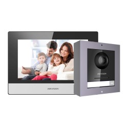 Hikvision DS-KIS602(B) - Kit de videoportero Hikvision con tecnología IP / WiFi  y Switch PoE