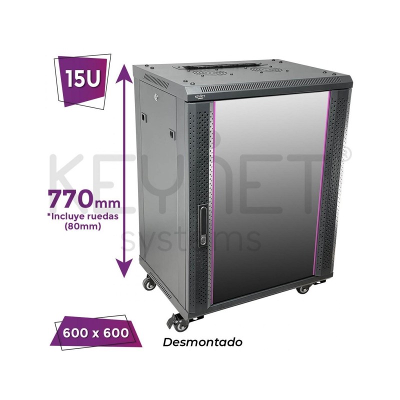 Keynet FR6-C1566-U - Armario Rack 15U desmontado 770x600x600mm 60kg