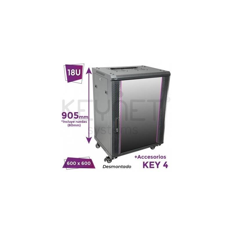 Keynet FR6-C1866-U-KEY4 - Rack 18U desmontado 905x600x600mm 60kg + KEY4