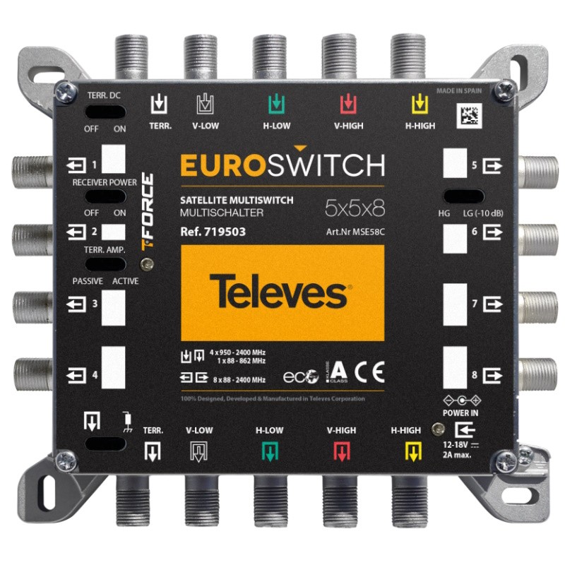 Televés 719503 - Multiswitch autónomo de 5 entradas y 8 salidas