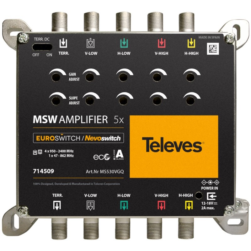 Televés 714509 - Amplificador Quattro EuroSwitch / NevoSwitch 27/31dB 5 entradas
