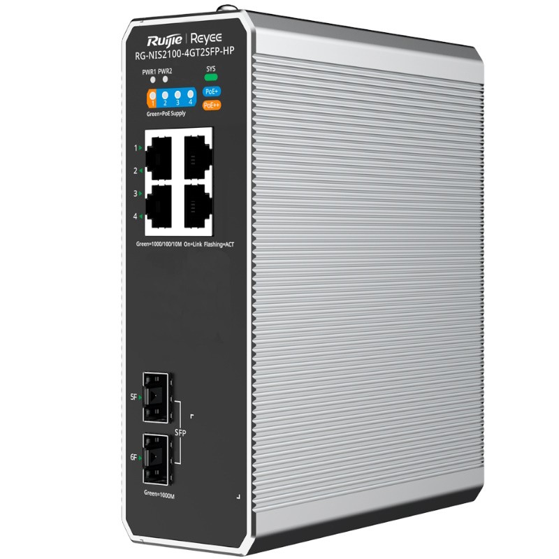Reyee RG-NIS2100-4GT2SFP-HP - Switch Industrial PoE Cloud 4 puertos RJ45 Gigabit + 2 SFP Gigabit