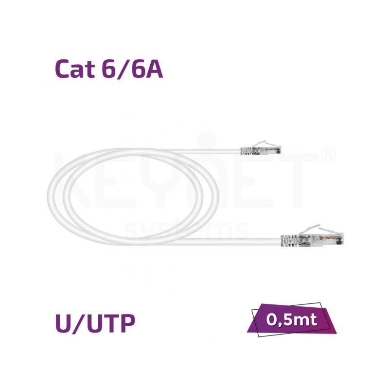 Keynet TL-6AUTB26-005W - Latiguillo Cat6/6A U/UTP 26 AWG Cobre Puro Blanco 0,5mt