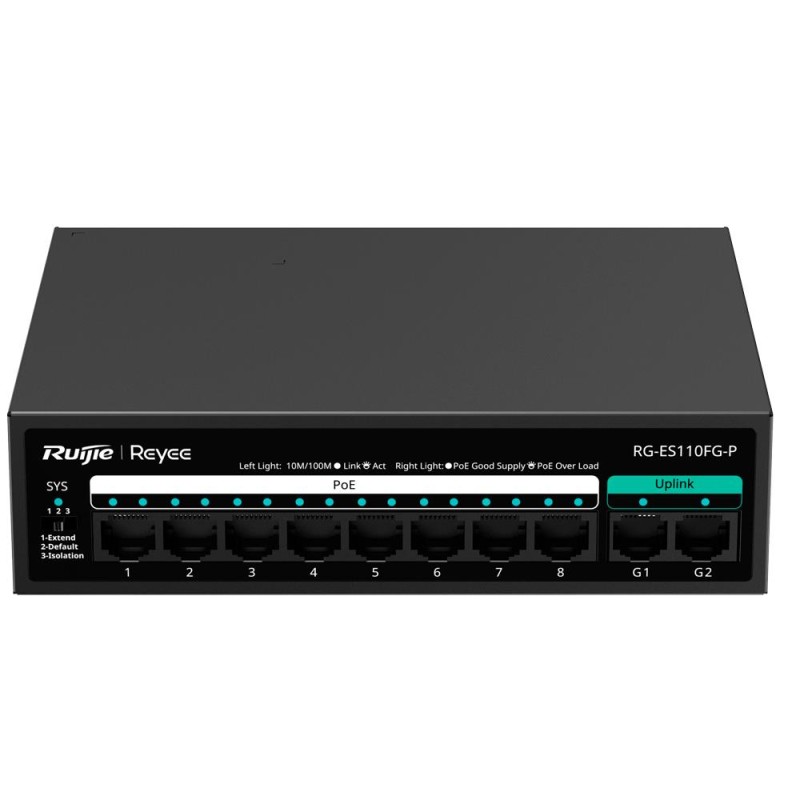 Reyee RG-ES110FG-P - Switch PoE de sobremesa con 8 puertos RJ45 10/100Mbps.