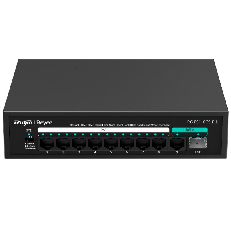 Reyee RG-ES110GS-P-L - Switch PoE de sobremesa 8 Puertos RJ45 + 1 Uplink RJ45 + 1 Uplink SFP