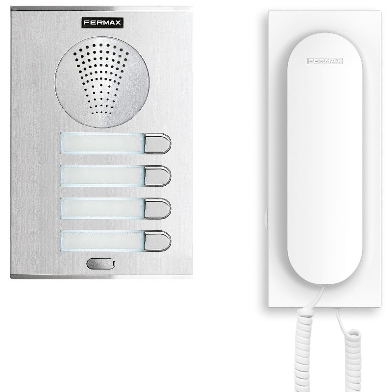 Fermax 4864 - Kit 4 viviendas audio con placa Cityline de empotrar y teléfonos Veo