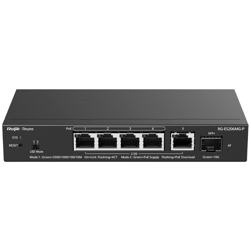 Reyee RG-ES206MG-P - Switch PoE Gestionable de 5 puertos PoE MultiGigabit y 10Gbps SFP+