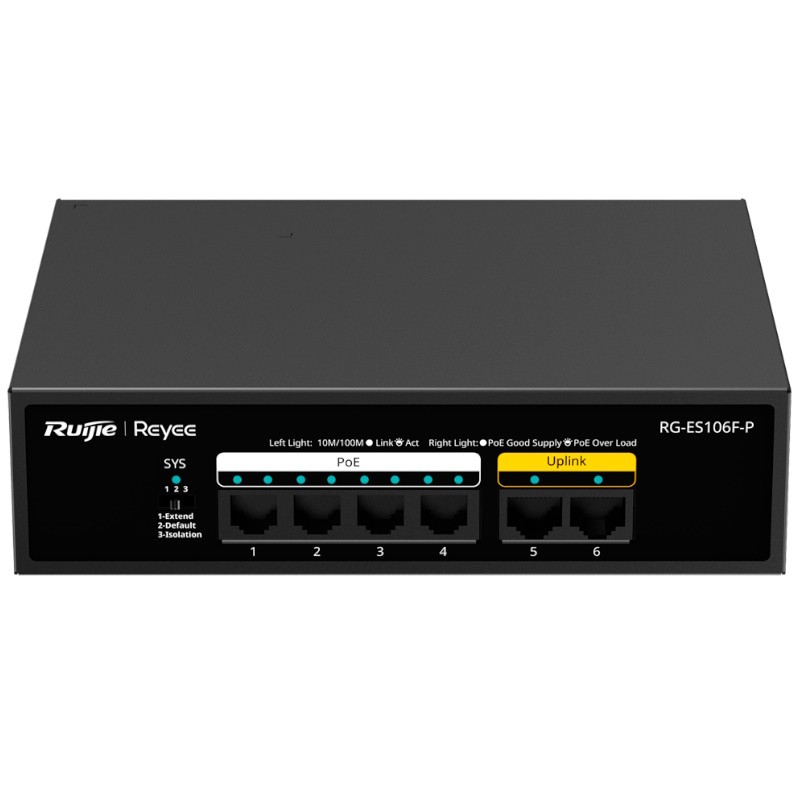 Reyee RG-ES106F-P - Switch PoE Sobremesa de 6 puertos RJ45 10/100 Mbps