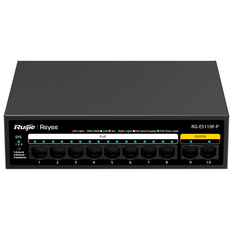 Reyee RG-ES110F-P - Switch PoE de Sobremesa no gestionable con 8 puertos RJ45 10/100 Mbps