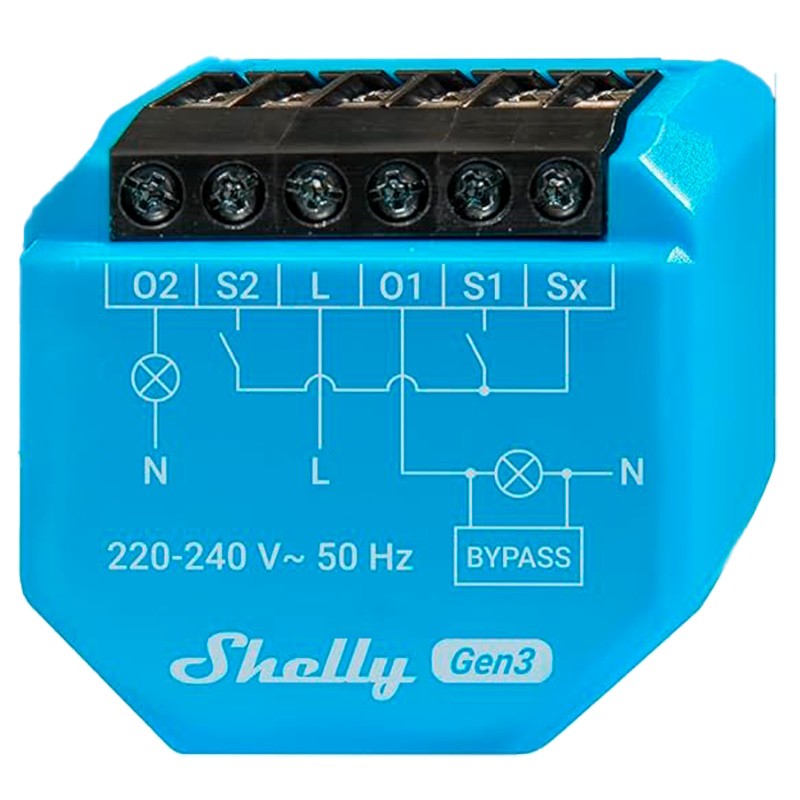 Shelly SH-2L-GEN3 - Control remoto inteligente de 2 canales Sin Neutro WiFi y Bluetooth