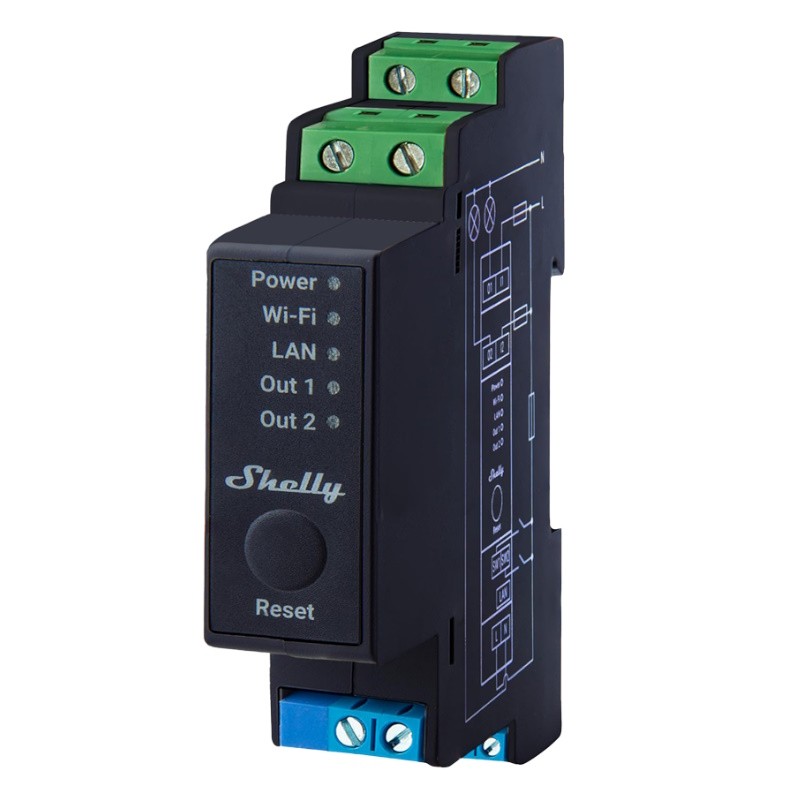 Shelly SH-PRO-2PM - Relé inteligente DIN con medición de consumo WiFi y LAN
