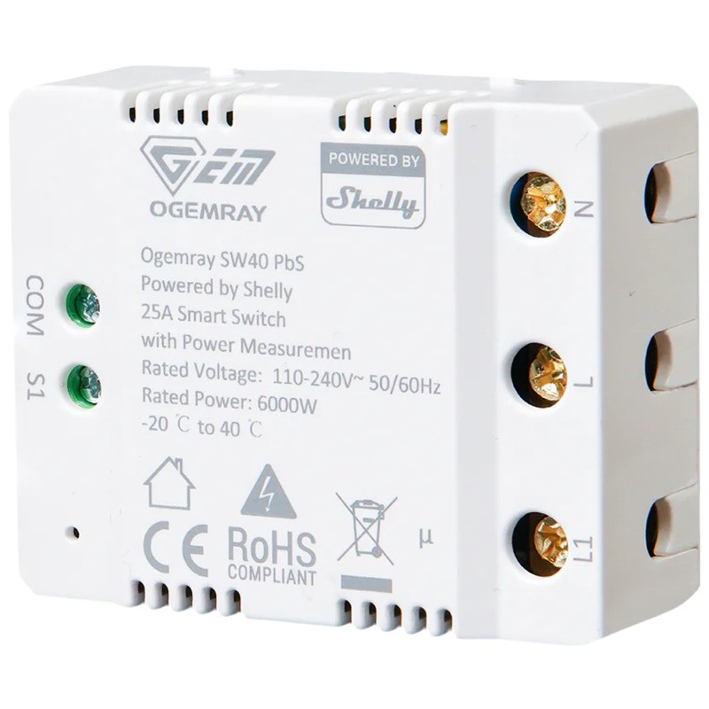 Shelly Ogemray Smart Relay 25A es un relé inteligente de alta potencia domótica Shelly