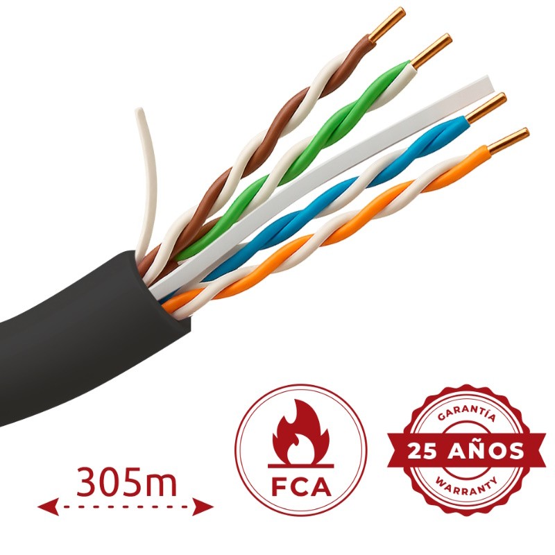 Safire UTP6-305-BC-OUTDOOR - Cable UTP Cat6 exterior rígido OFC cobre puro 305m