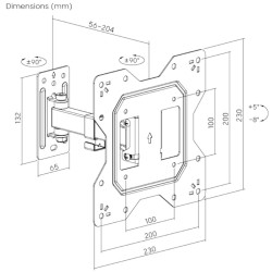 LPA68-221 - Medidas Soporte de pared para monitor con brazo articulado