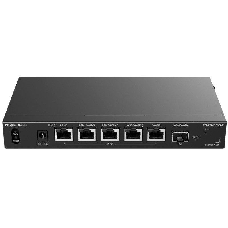 Vista frontal del router PoE 2.5G Ruijie Reyee RG-EG406XS-P
