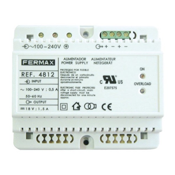 Fermax 4812 - Alimentador DIN6 para instalaciones VDS, MDS con vídeo ó DUOX a 18Vcc