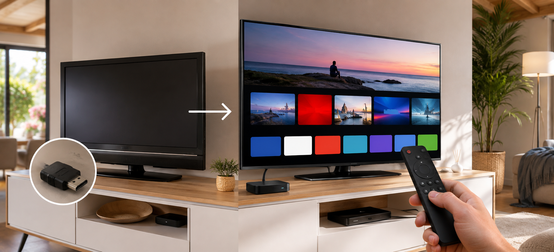 Televisor convencional convertido en Smart TV mediante un dispositivo de streaming
