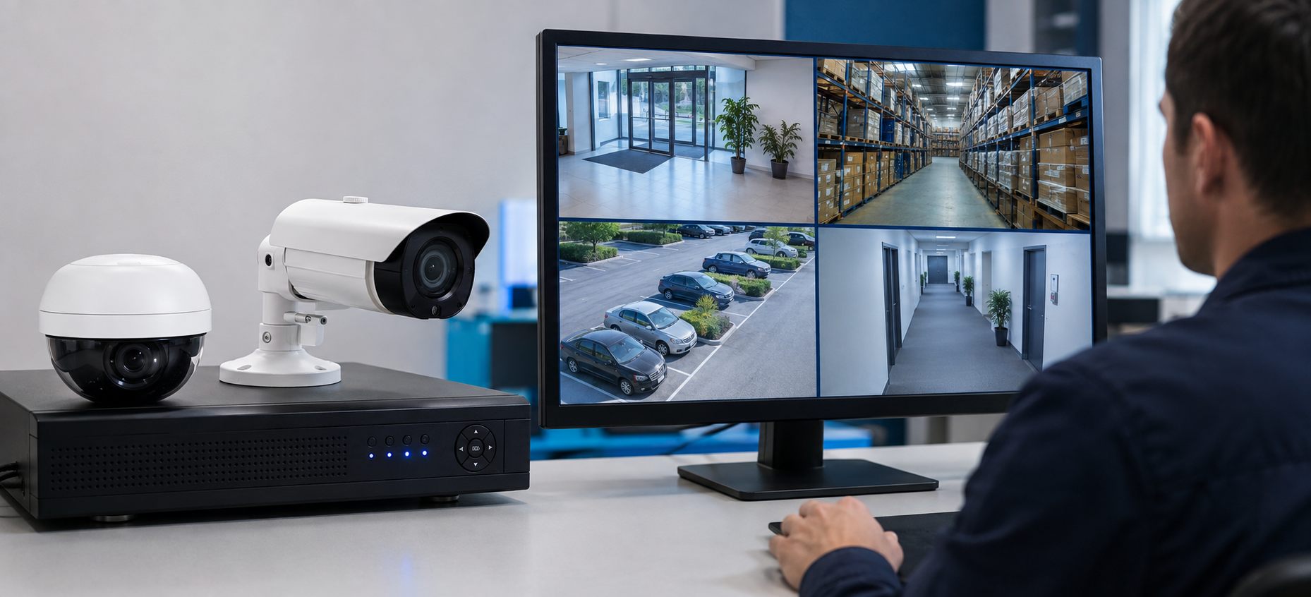 Sistema CCTV con cámaras de seguridad, grabador y monitor de videovigilancia