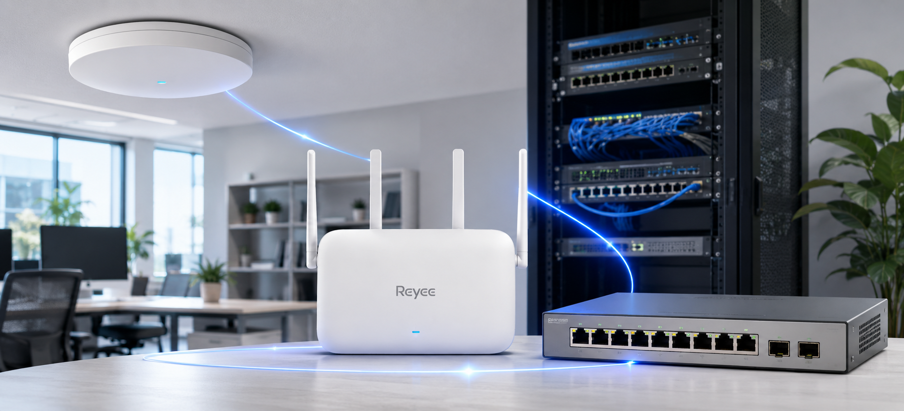 Soluciones Reyee de conectividad con router, punto de acceso y switch de red