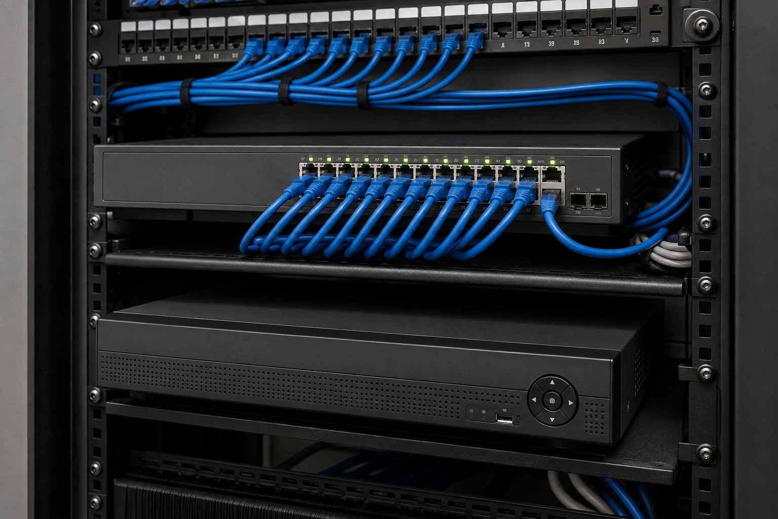 Switch PoE independiente conectado a un grabador de videovigilancia
