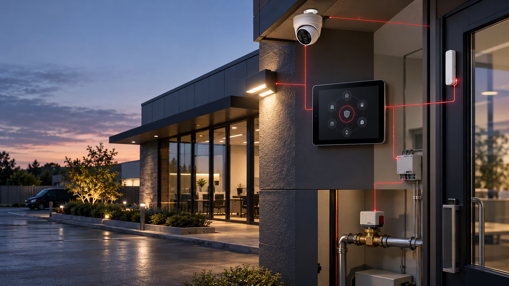 Sistema profesional con seguridad, cámaras CCTV y automatización coordinadas mediante escenarios
