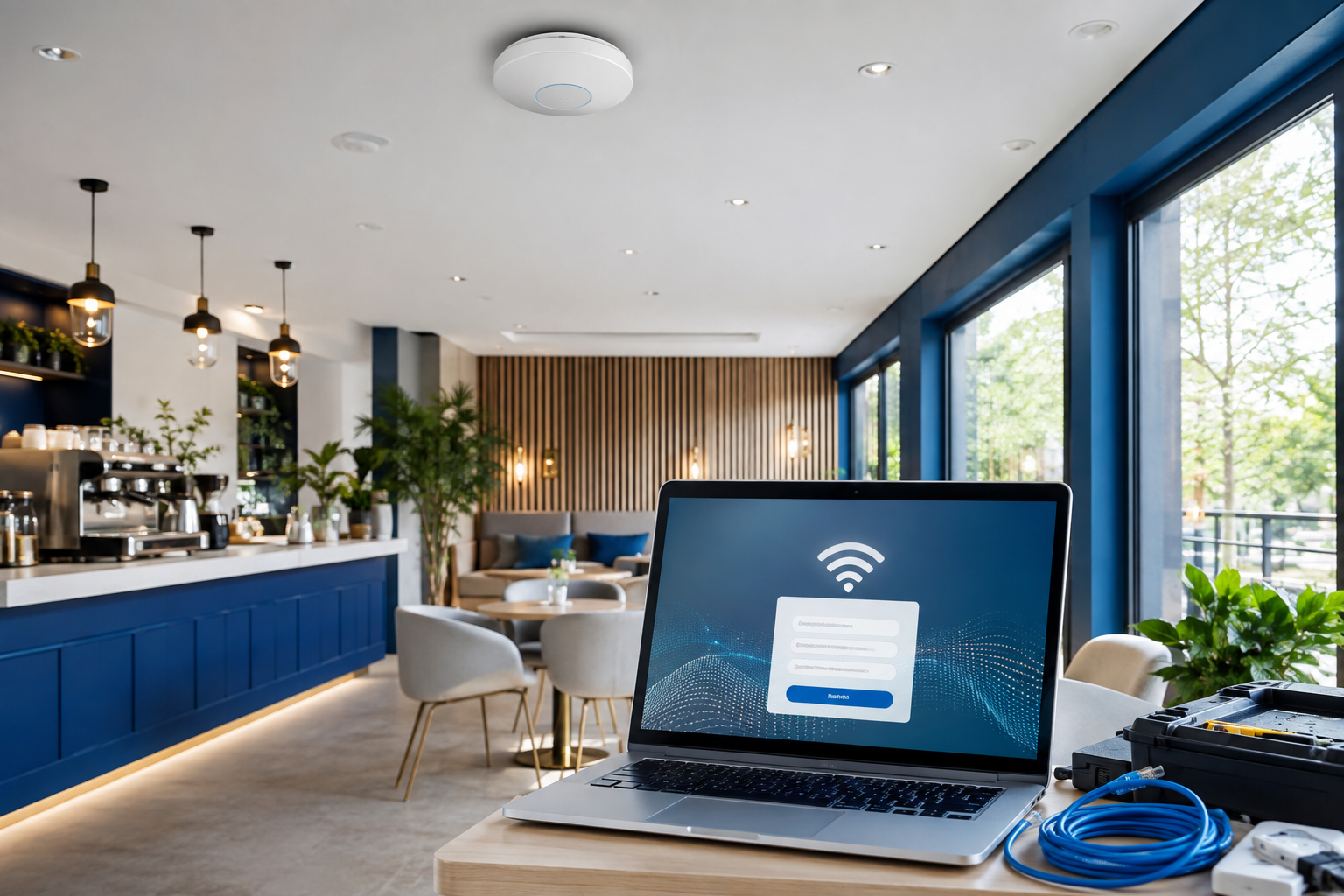 Instalación Wi-Fi profesional con punto de acceso y portal cautivo para invitados